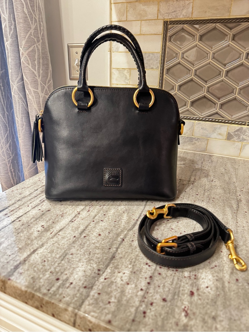 Dooney & Bourke Black Florentine Leather Satchel with Gold Hardware